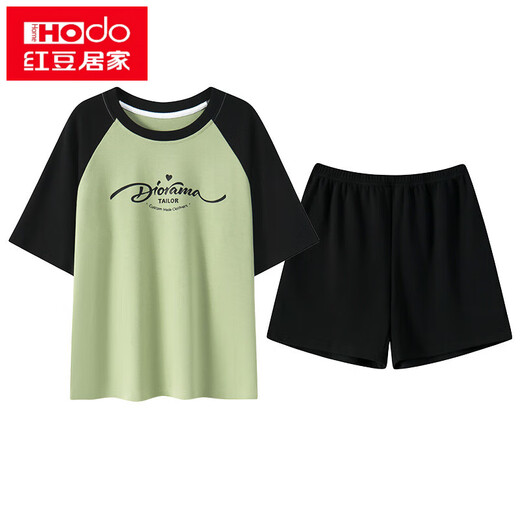 红豆（Hodo）带胸垫一体纯棉睡衣女夏款短袖短裤韩版甜美加大码夏天家居服套装 带胸垫短袖套装-G1047 XL 女【建议120-130斤】