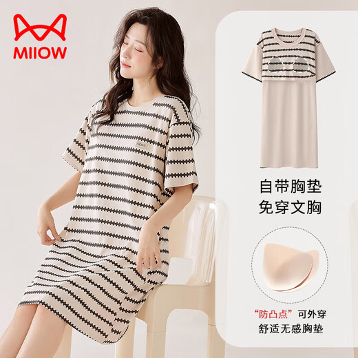 
Cat nightgown for women pure cotton comfortable with breast pad summer new simple casual women round neck home clothing set can be worn outside HC-X12532-nightgown-women M suitable for 80-100Jin [Jin equals 0.5 kg]