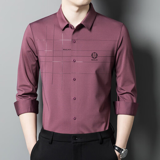 GY goldlion Spring and Autumn New Product Striped Long Sleeve Men's Lapel Shirt Middle-aged and Young Business Casual Dad Base Lining 6623 Red L 170/110