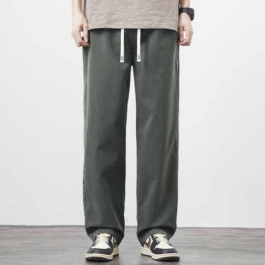LEE KIDS new mulberry silk casual pants men's spring and summer straight trousers Lycel's cool and breathable high street trendy men's wide-leg pants 9901 black S (80Jin[Jin equals 0.5 kg])