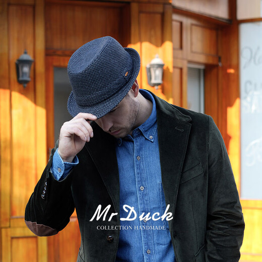 Mr DUCK new product houndstooth British men's hat woolen cowboy jazz hat MW216238-tan check plus size (over 61cm, only for extra large head circumference)