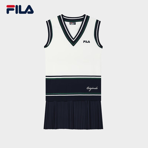 
FILA Yang Mi's official File women's knitted skirt 2025 autumn new fashionable casual color-block sleeveless dress Secret mirror blue-DB L 170/88A/L