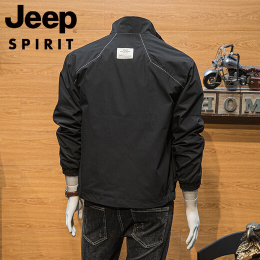 JEEP SPIRIT工装外套男潮牌休闲春秋季2025新款韩版潮流男装简约立领修身夹克 黑色【春秋款】 M 90-110斤