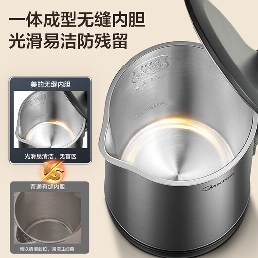 Midea kettle electric kettle double-layer anti-scalding all-steel food grade 304 one-piece seamless liner electric kettle household 1.7L large capacity tea making new year product SH17X2-301