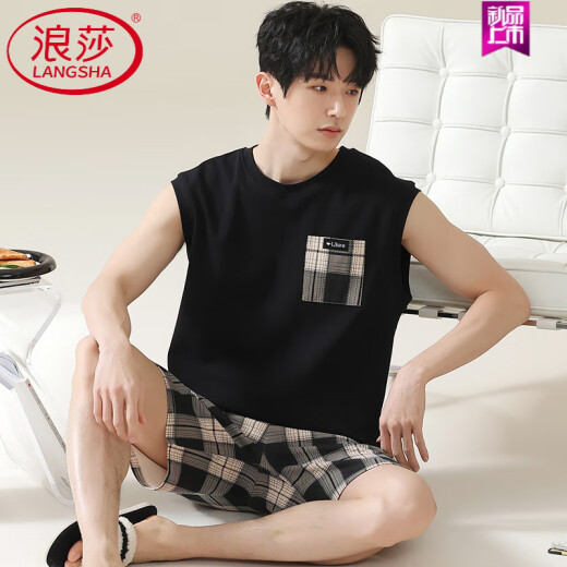 浪莎（LangSha）睡衣男款背心男士夏季纯棉夏款可外穿套装家居服夏天无袖2025新款 OMM-13063 L