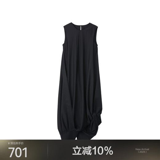Jnby/Jiangnan Stoff Herbst- und Winterkleid Frauen runder Nacken Ärmel und einfache lässige Pendelpendelstil Elegant 5N7G12590 001/Black XL
