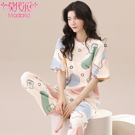
Modal 2025 new pure cotton pajamas for women in summer short-sleeved trousers Korean sweet ladies home clothing two-piece set for outside wear YS-683 M 80-100Jin [Jin equals 0.5 kg]