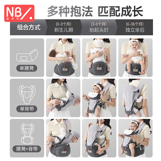 NewBealer waist stool baby strap front hug 0-36 months old baby going out multi-function breathable horizontal baby holding artifact frees hands