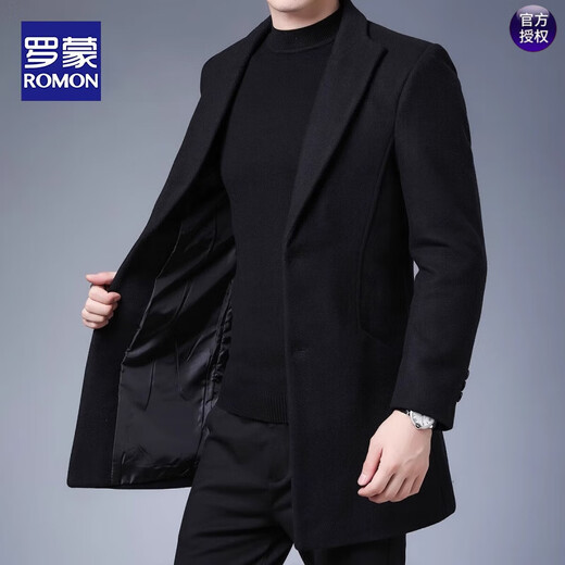 Romon Veste en laine à double face pour hommes Veste de costume en laine mi-long pour hommes en automne et en laine épaisse épaisse brise-vent pour hommes Recommandation noire L [111-125jin [Jin est égal à 0,5 kg]]]