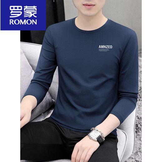罗蒙（ROMON）百搭男士长袖t恤潮牌潮流纯色内搭秋装上衣服秋季秋衣修身打底衫 9209白色 M 90-115斤