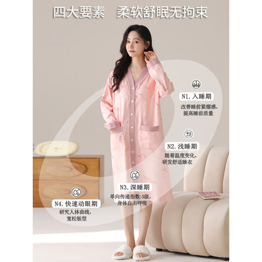 Cat Man (Miiow) Schwangere Frauen Nachthemdinnen Frauen reine Baumwollwäsche langärmelte Kleidung Frühling und Herbst nach der Geburt großer Pyjamas Stillknöcher für die Geburt 2025 HD3881 3xl