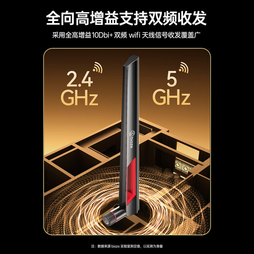 毕亚兹 WIFI天线 电脑主板网卡台式主机箱信号增强外置适用路由器延长10DBI高增益SMA内孔网络天线 1个装