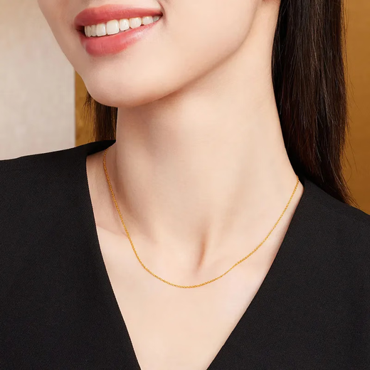 Old temple silver necklace for women with pendant plain chain O-shaped chain birthday gift for girlfriend and wife gold color O-shaped chain 45cm