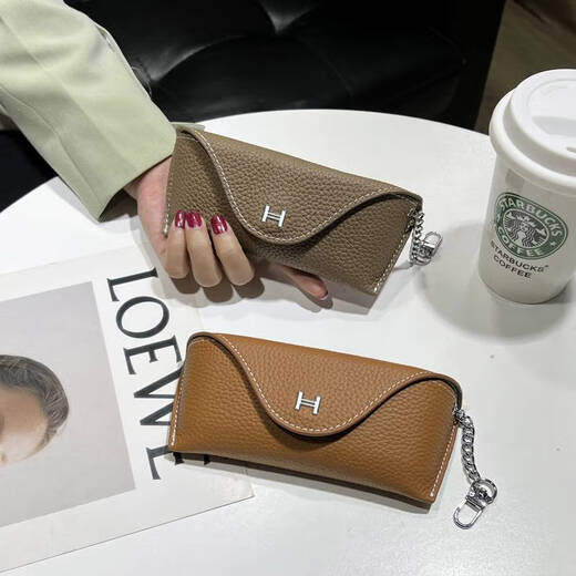 
Genuine leather men and women anti-pressure glasses bag portable glasses storage bag glasses box black anti-fall sunglasses bag orange top layer cowhide leather