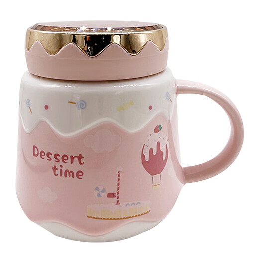 OUOETY Korean Cute Cartoon Rabbit Ceramic Cup for Women with Cover for Students Fresh Milk Coffee Tea Cup Water Cup Mug 878 Cartoon Mirror Green 420ml Free Cup Brush