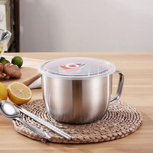 Thickened stainless steel lunch box with lid, large instant noodle cup with lid, household noodle cup, instant noodle bowl, canteen rice bowl, 1.8L instant noodle bowl
