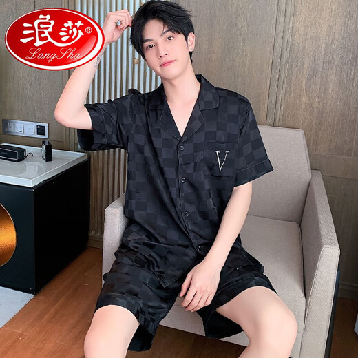 浪莎（LangSha）2025新款男士睡衣短袖短裤夏季式夏天仿真丝男生家居服套装可外穿 (BBA)冰丝G723 L