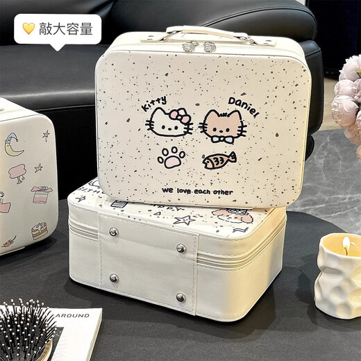 Cosmetic bag with mirror, portable cosmetic case for travel, large capacity portable storage bag, cute gift for Children's Day, cute kitten cosmetic case with mirror