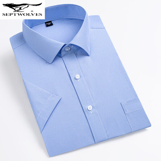 
Seven Wolf Men's Short Sleeve Shirt 2025 Summer Middle-aged Business Casual Versatile Comfortable Breathable Cotton Professional Work Shirt DX6624 44