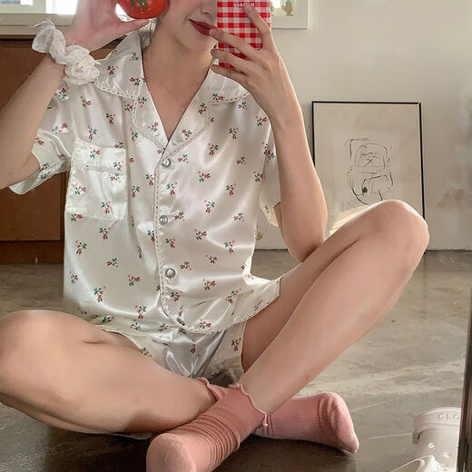 欧伦黛ins新款碎花冰丝睡衣女夏季薄款小清新休闲少女家居服套装可外穿 套YFY9905【丝滑凉感型】 M 【建议80-100斤】