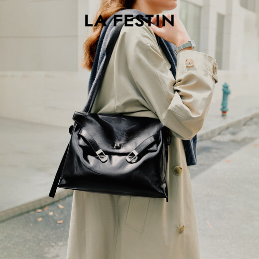 LAFESTINE [chinesisches Valentinstagsgeschenk] Umarmung Bag Women 2025 Neue Kapazitätsanbieter -Postanbag -Pendlerin Kelly Bag Mousse Black [chinesisches Valentinstag Geschenkbox Set]