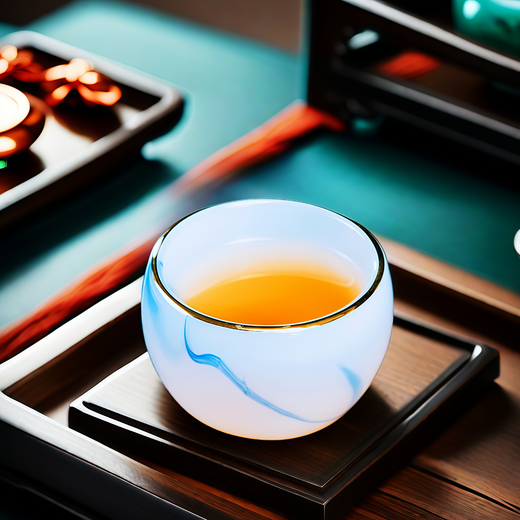 Fumei ancient house, gilt blue and white jade porcelain Kung Fu tea set, high-end gift box for elders and friends, business gift for housewarming and opening ceremony, gilt blue and white jade porcelain tea set, Buddha said crystal cup, 11 pieces