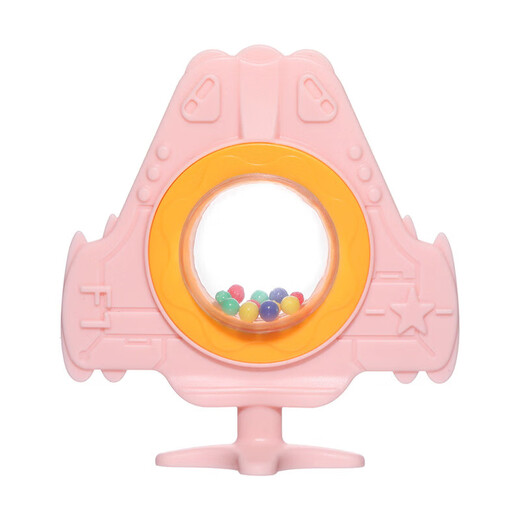 Baby bite molar stick, infant silicone teether, molar teeth fixator, rattle teether, aircraft ring teether, airplane - rattle pink + PP chain anti-fall chain + box