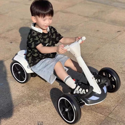 锦童免安装儿童卡丁车电动四轮车可折叠2-6岁便携童车儿童车玩具 标配+白色+单电瓶