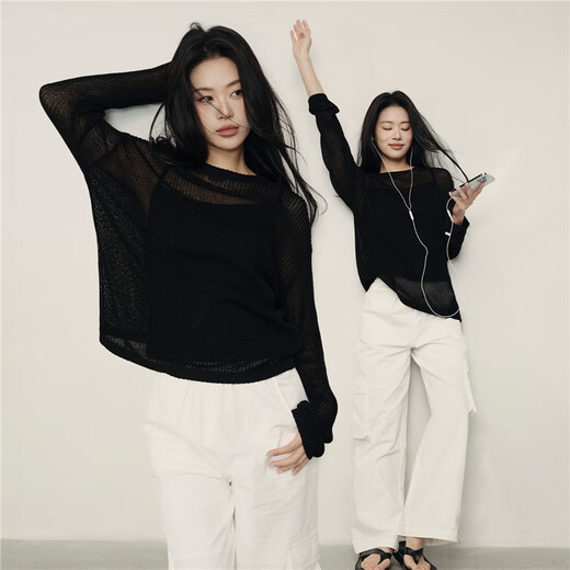 Giordano [même style en Corée] Blouse micro-transparent pour les femmes blanc rond du cou rond Pullover pour les femmes 05355318 01 White L