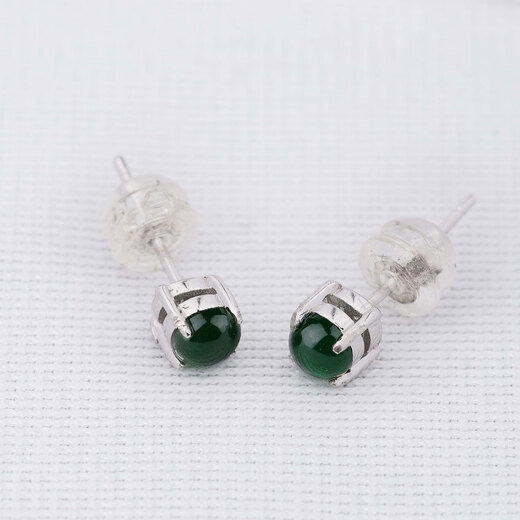 XIANGZHENFU JEWELRY 925 silver inlaid jade cabochon earrings full of green jade earrings ice jade earrings for girlfriends and elders