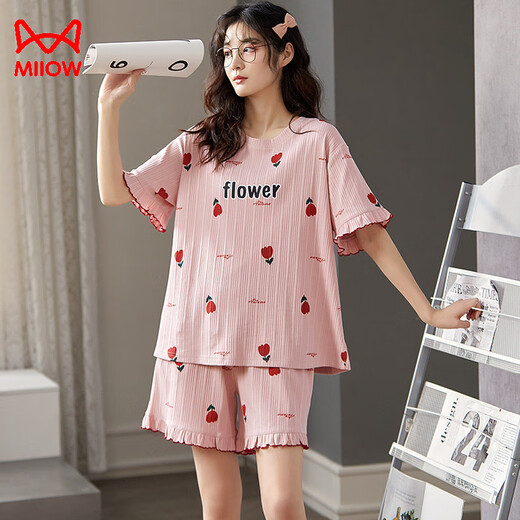 Cat man pyjamas pour femmes en été coton pur coton mignon de style coréen étudiant collégial court à manches courtes en deux pièces en deux pièces peut être portée à l'extérieur de GXT-6636 m (recommandée 80-95 Jin [Jin est égal à 0,5 kg]))