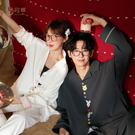 Gongdie Light and Soft Disney Puff Bear Couple Pajamas Women Spring and Autumn Wearable Long Sleeve Men's Home Clothes
