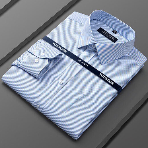 汉麻世家（HANP）雅戈尓雅戈尔男士棉长袖衬衫2025夏新款商务休闲职业正装免烫上衣 6636【星星蓝白】 XL 40 【建议135145斤】