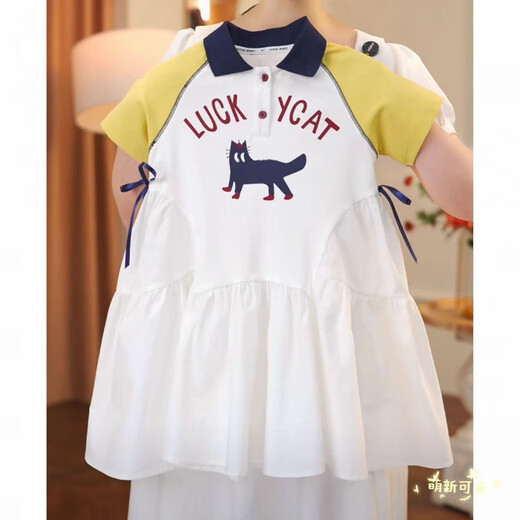 Ttpmer Girls Sommer Mode Polo-Rock kurzärmelige Kinderstil Kleid 9221-Kartoon Katze Polo-Rock 110