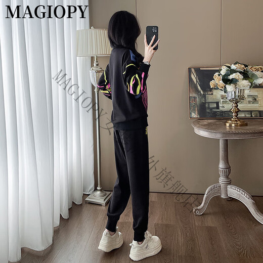 MAGIOPY国际奢侈高档品牌时尚潮流休闲运动套装女春季2025新款欧货小众黑 黑色两件套 S(100斤以内)