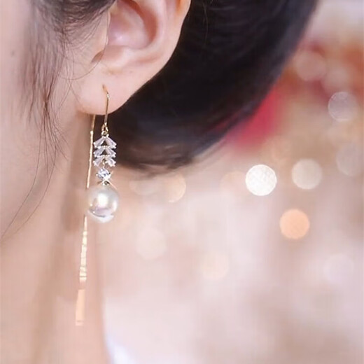 Pearl earrings, long earrings, pearl tassel earrings for women, 2025 new style, trendy, light and luxurious, gold pearl tassel earrings