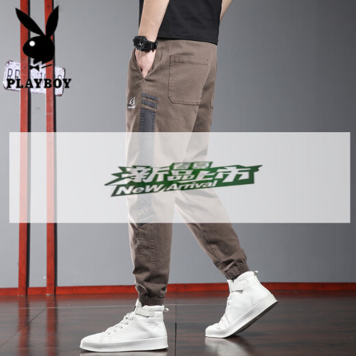 花花公子（PLAYBOY）夏季薄款休闲裤男士潮牌宽松束脚运动裤2025新款夏天工装哈伦裤子 9859黑色 3XL 36码