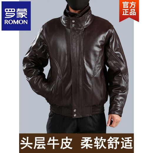 ROMON leather jacket men's motorcycle pilot jacket quilted jacket autumn and winter new flight suit middle-aged and elderly black first layer cowhide (cotton) XL recommended 95-125Jin Jin equals 0.5 kg