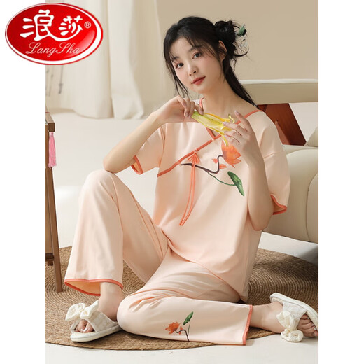 Langsha Summer pour femmes à manches courtes à manches courtes à manches courtes de style chinois Coton Cotton Home Clothing Pantal