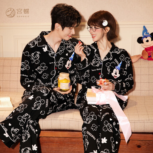 Gongdie Light and Soft Disney Mickey Couple Pajamas Women's Spring and Autumn Long Sleeve Unisex Home Clothes Set