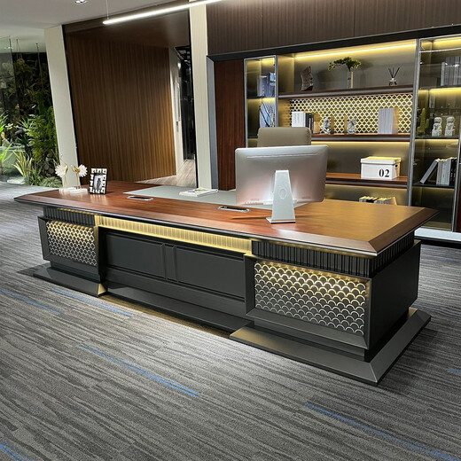 New Chinese-style office desk, boss desk, light luxury and elegant executive desk, high-end office furniture, chairman and president desk complete set, 2.8m boss desk