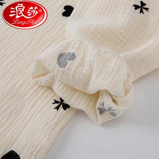 浪莎（LangSha）幸运小黑桃全棉小个子睡衣女纯棉泡泡纱宽松空调房家居服薄夏 短 袖短 裤-圆 领-幸运小黑桃 S 建议80-100斤 如身高170+拍M少