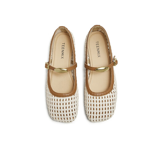 
Tianmeiyi Mules Inner Heightening Women's Sandals Shopping Mall same French Baotou Semi-slippers 2025 Summer BK841BH5 Weaving Mary Jane-Beige Brown 40
