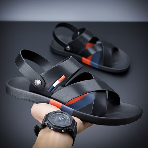 Goldlion sandals men's summer 2025 new fashionable soft-soled beach shoes men wear waterproof and non-slip sandals on the outside to drive two-piece black 9793 38