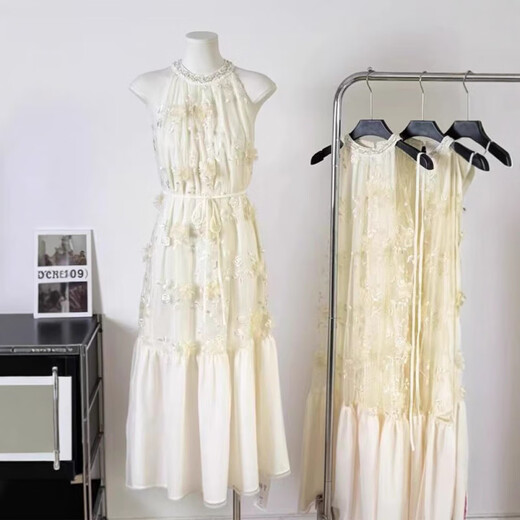 
AFTER MONDAY Tina Misu Princess Style Sleeveless Sling Spliced ​​Long Dress 9901#Beige White Unicode