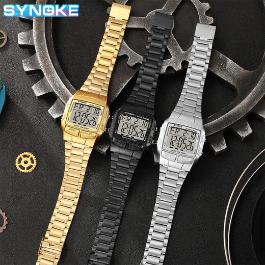 Shinuoke Square Classic Classic Retro Steel Band Sport Sport Electronic Watch Student Männer Multifunktional Water of Washof Watch 9905 Schwarz (Leichtmetallriemen)