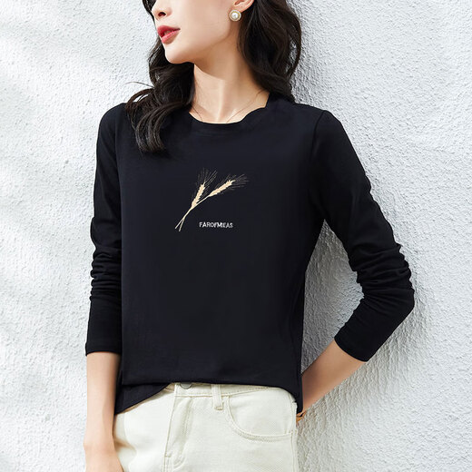 AC-Aichen Pink Long Ärmels-T-Shirt für Frauen lose altersreduzierende gut aussehende Basishemd für Frühling und Herbst 2025 Neues Top H6219 Graupulver Baumwolle Langarmed M (Empfohlen 80-105 Jin [Jin gleich 0,5 kg]))