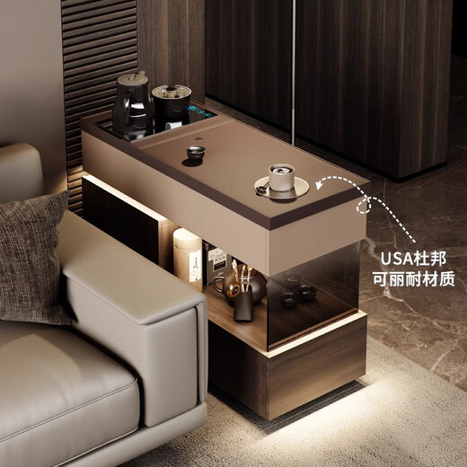 Yanxiju Italian style mobile coffee table cabinet with kettle integrated tea table sofa side cabinet side table high-end small tea table home living room mobile side table + plug row + drain bucket + kettle