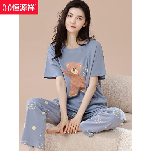 Hengyuanxiang Neue Pyjamas für Frauen im Sommer im Sommer Reine Baumwolle kurzärmelige Hosen dünne Baumwoll-Freizeit-Kleidungsstücke können außerhalb von 9721 getragen werden [reines Baumwollhaut-freundlich und atmungsaktiv] M [vorgeschlagen 80-100jin [Jin gleich 0,5 kg] tragen]