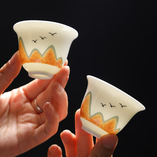 Tea cup ceramic household kung fu tea set tea drinking cup master personal mutton fat jade white porcelain small cup single tea cup ink mutton fat jade 6 pieces